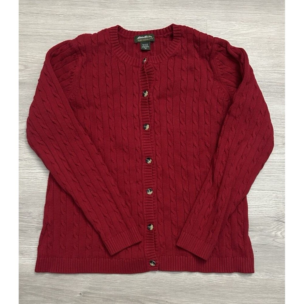 Eddie Bauer Cable Knit Button Cardigan cabin holiday cottage ski size XL tall
